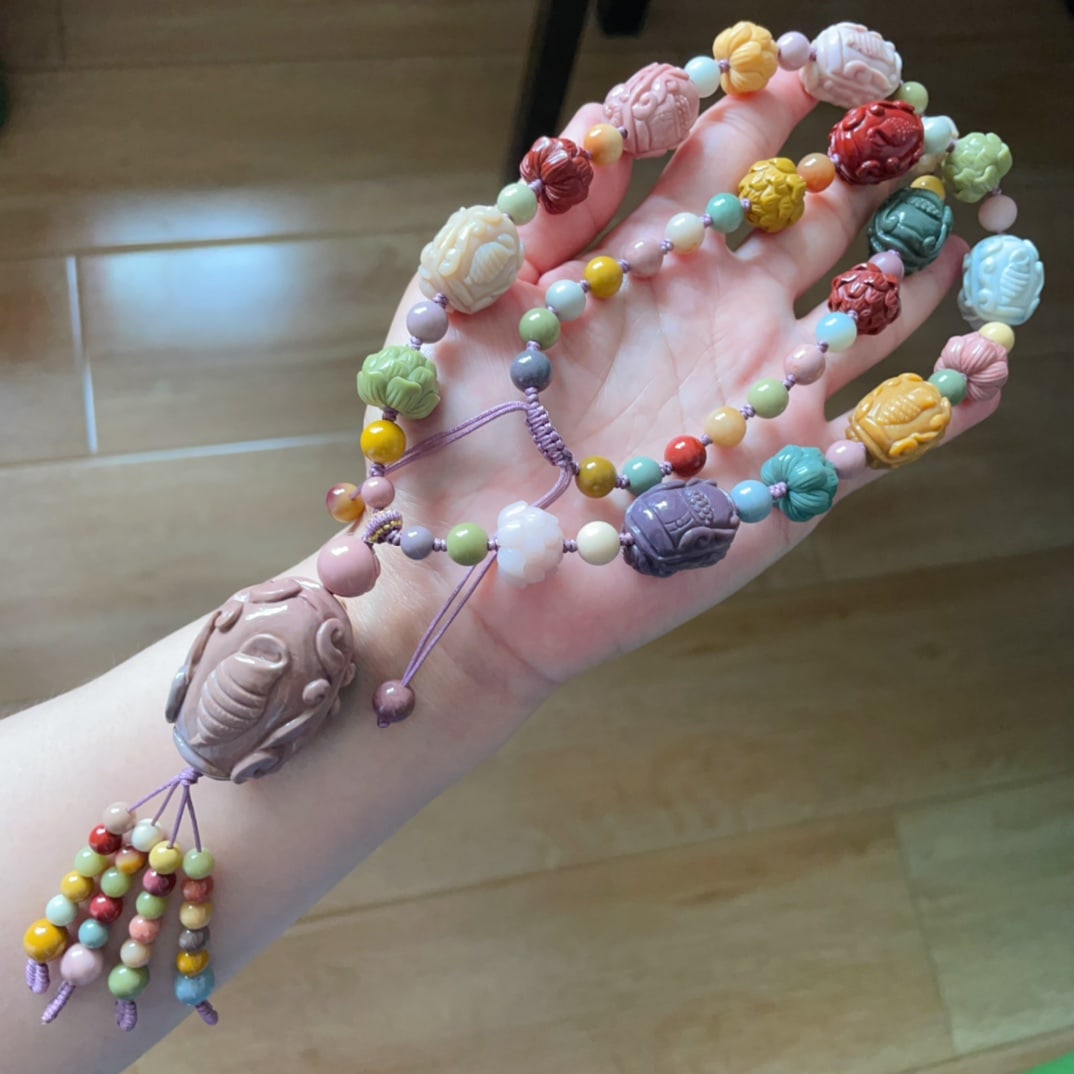 Chinese Alxa Agate Carved Ganesha Buddha Beads Pendant - 9