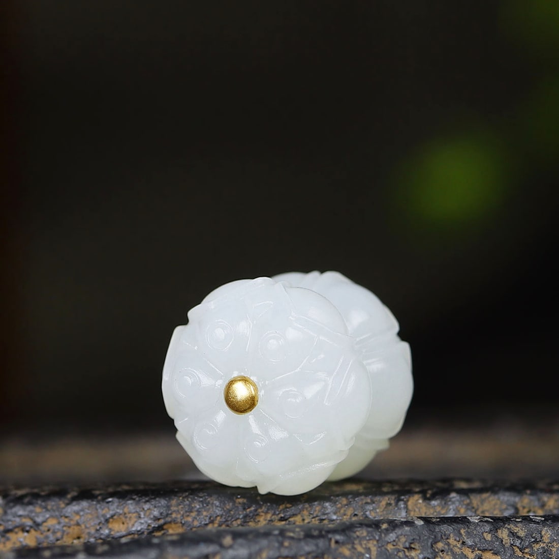 Superb Chinese Hetian Jade Carved Lotus Flower Pendant w 18K Gold Buckle - 5