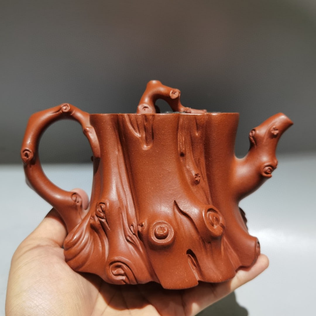 Chinese Yixing Zisha Tree Stump Shape Teapot w Artist Signed - 4