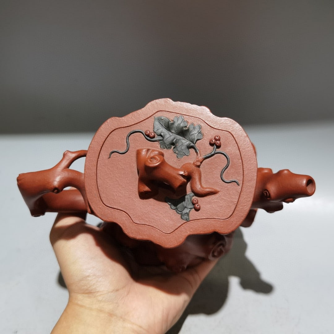 Chinese Yixing Zisha Tree Stump Shape Teapot w Artist Signed - 5