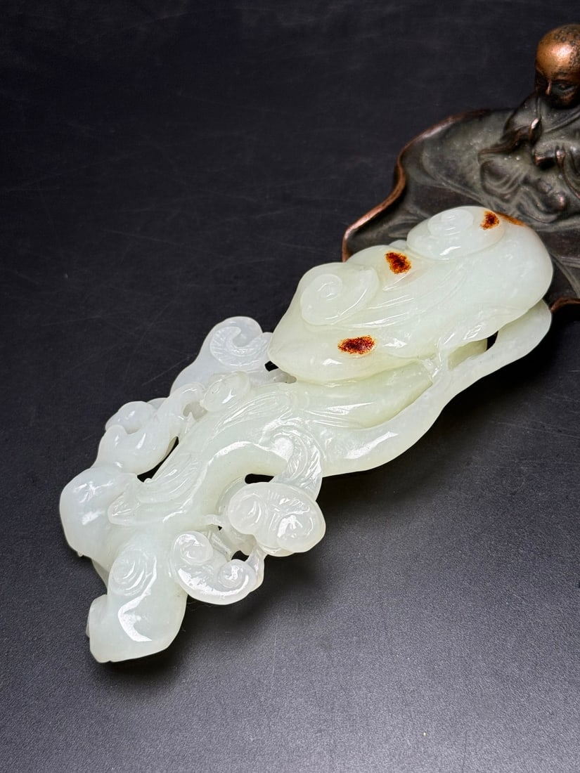 Superb Chinese Hetian Jade Carved Ruyi Statue - 3