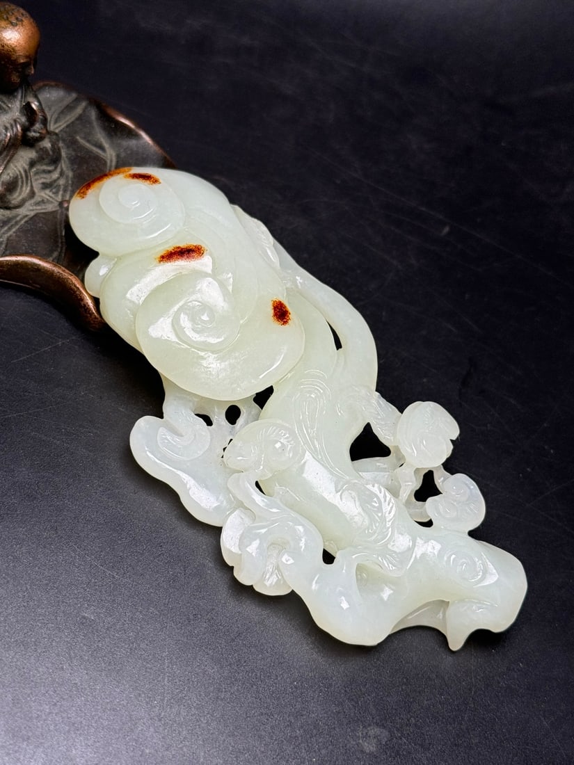 Superb Chinese Hetian Jade Carved Ruyi Statue - 4