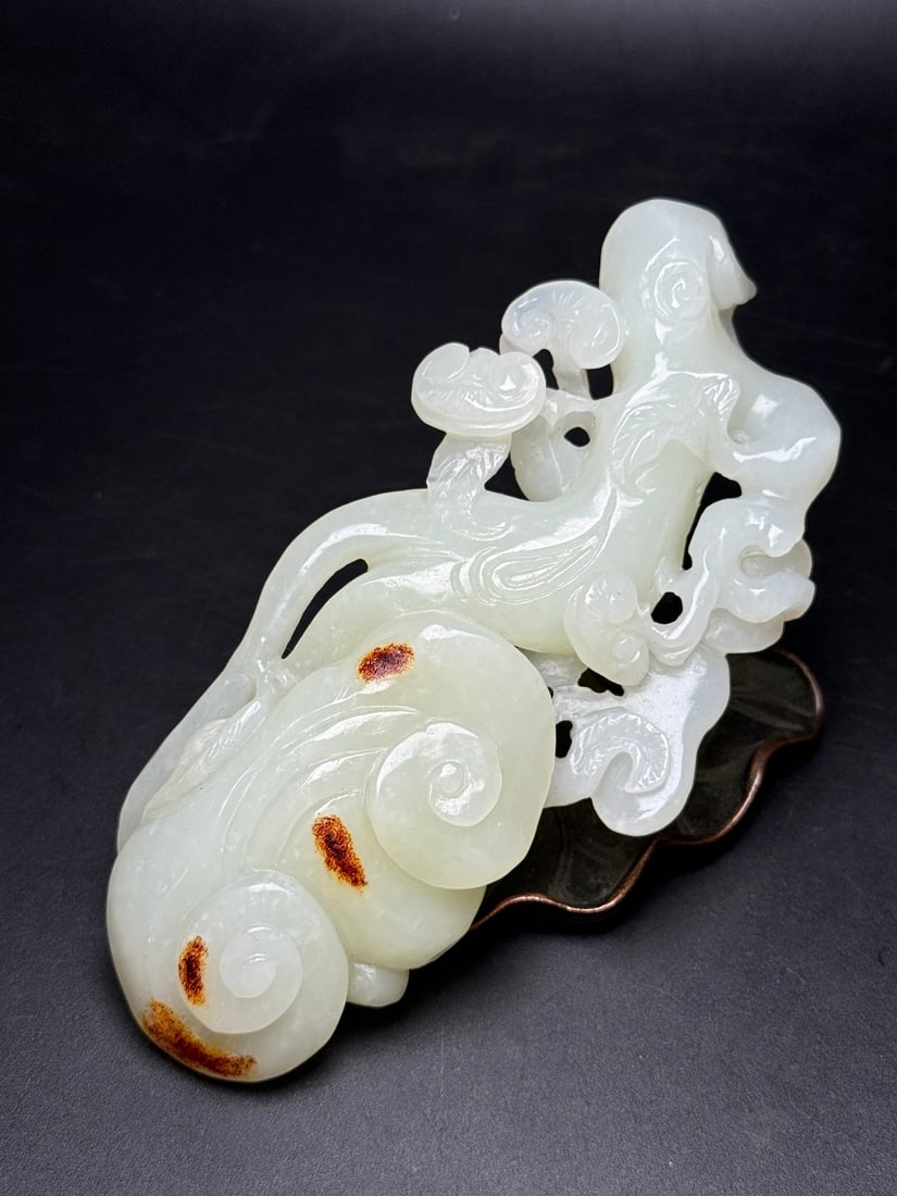 Superb Chinese Hetian Jade Carved Ruyi Statue - 5