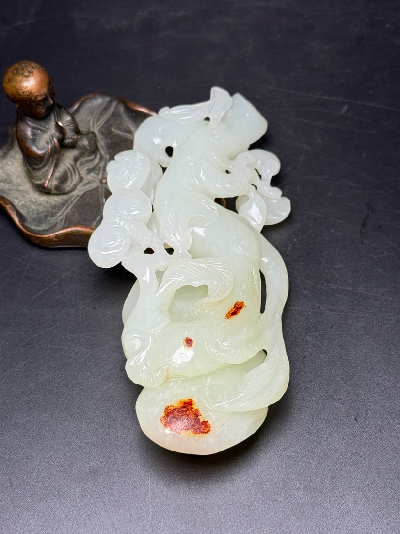 Superb Chinese Hetian Jade Carved Ruyi Statue - 6