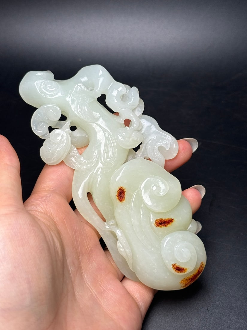 Superb Chinese Hetian Jade Carved Ruyi Statue - 8