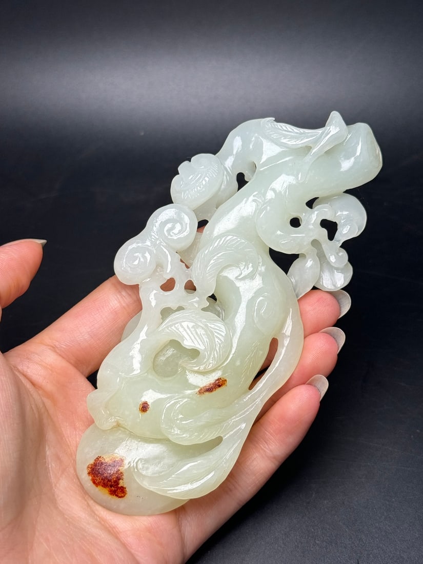Superb Chinese Hetian Jade Carved Ruyi Statue - 9