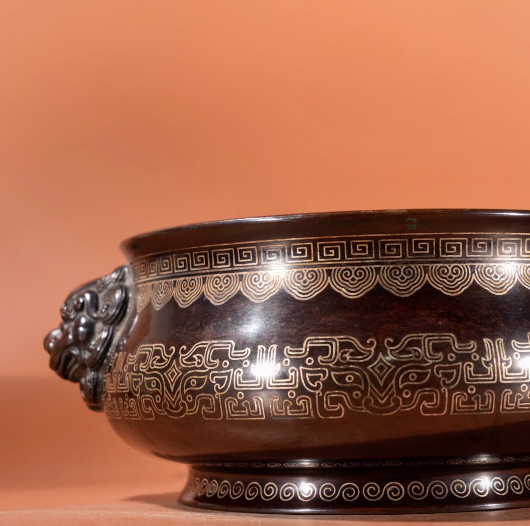 Chinese Copper Inlay Silver Wires Double Ears Fortune Lion Incense Burner - 2