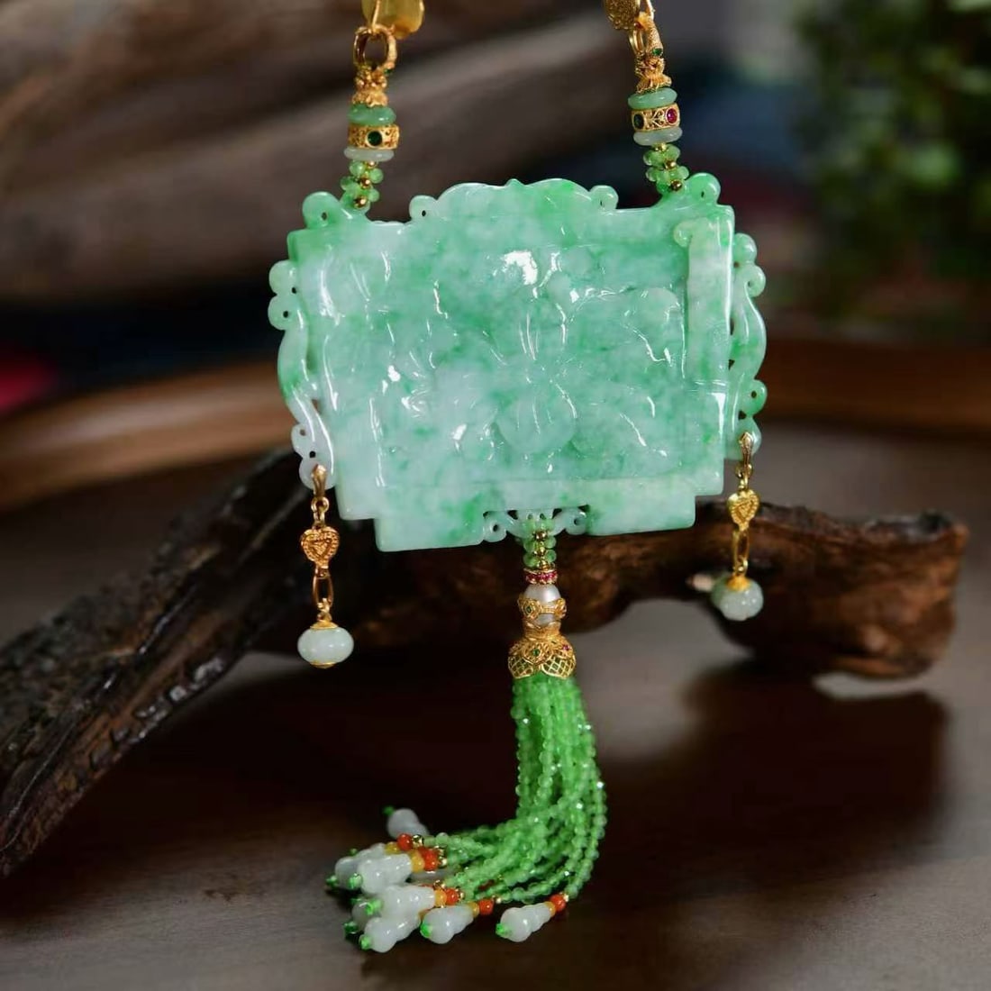 Exquisite Jadeite Carved Phoenix & Peony Pendant - 5