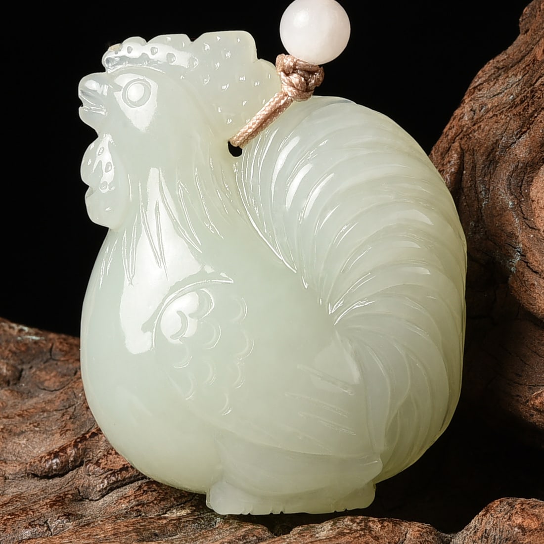 Chinese Hetian Jade Carved Rooster Pendant w Certificate (1 of 6)