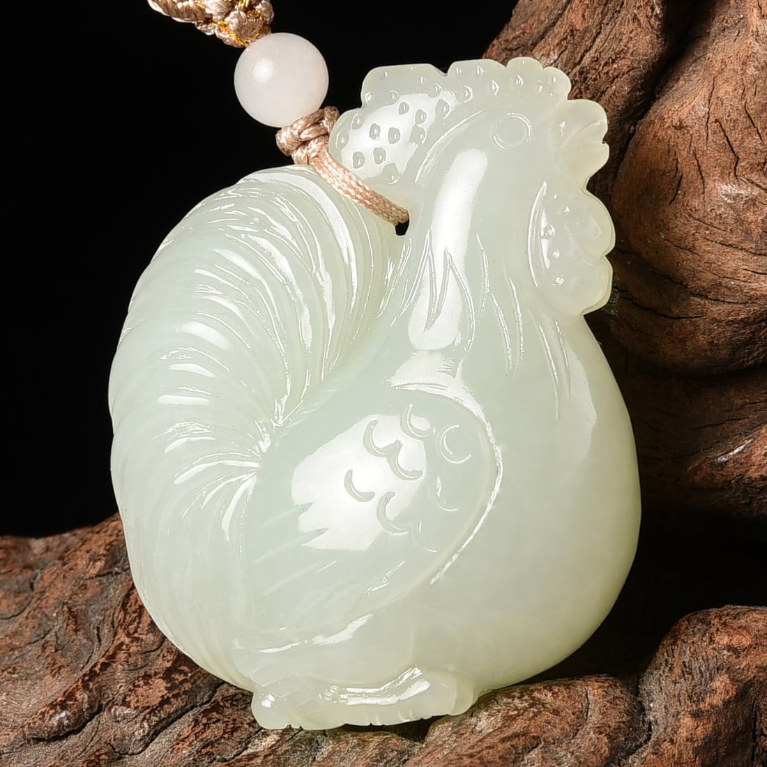 Chinese Hetian Jade Carved Rooster Pendant w Certificate - 2