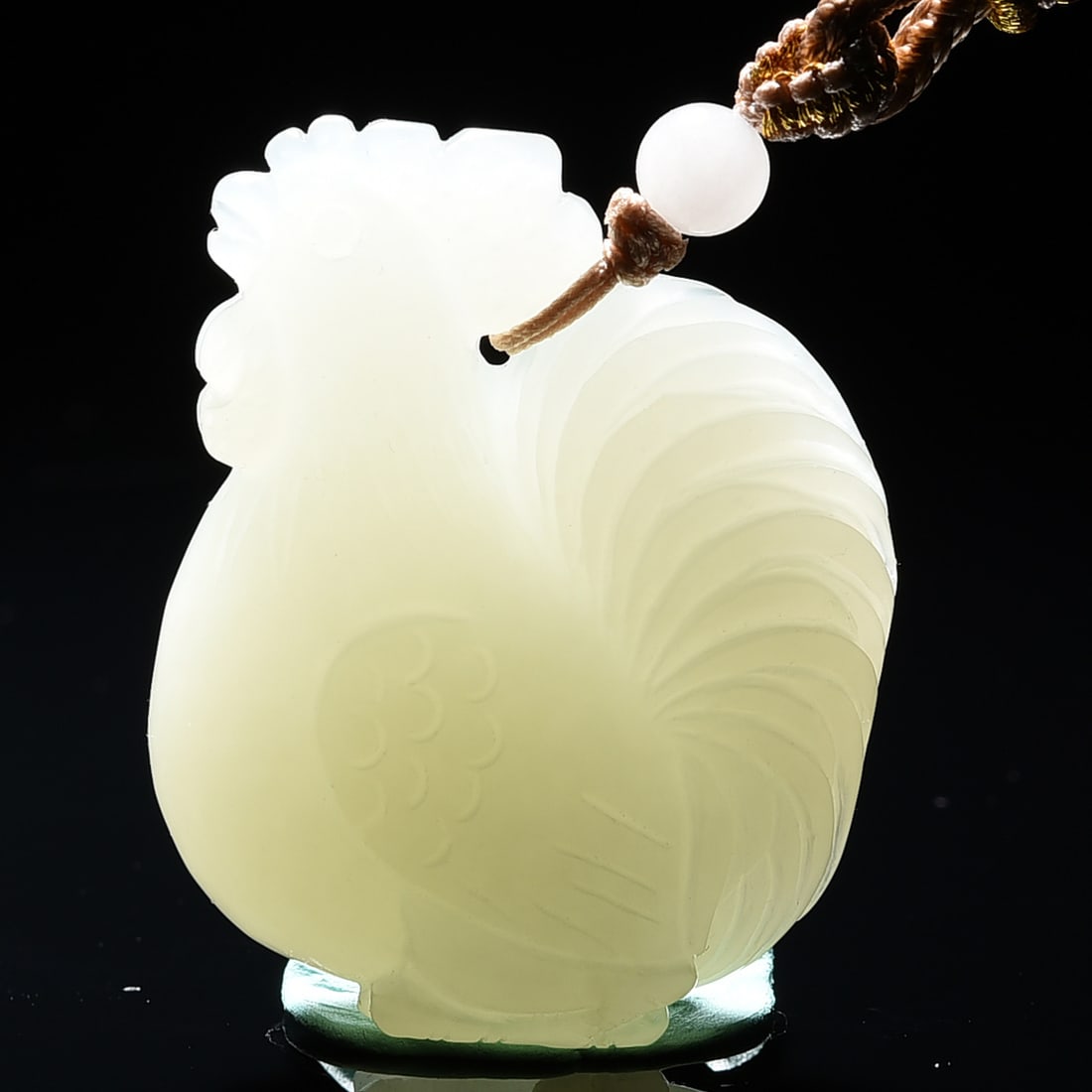 Chinese Hetian Jade Carved Rooster Pendant w Certificate - 4