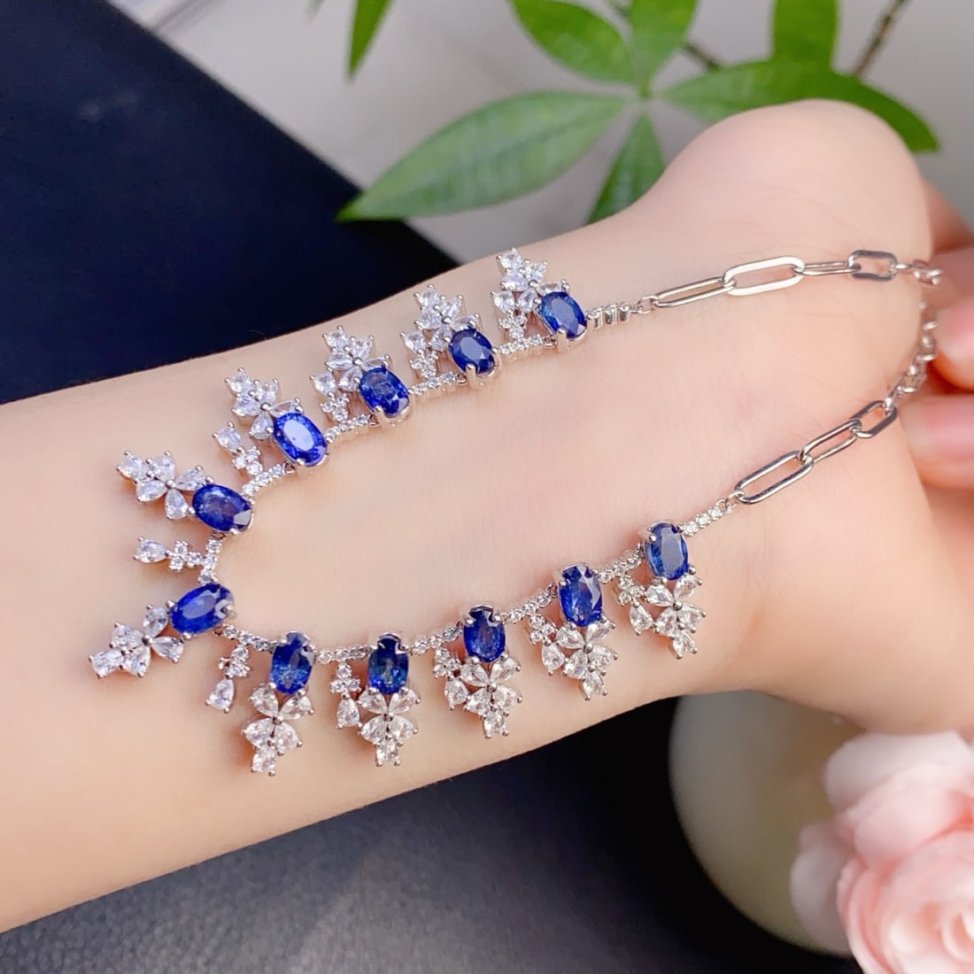 Beautiful 925 Silver Inlay Sapphire Necklace - 4
