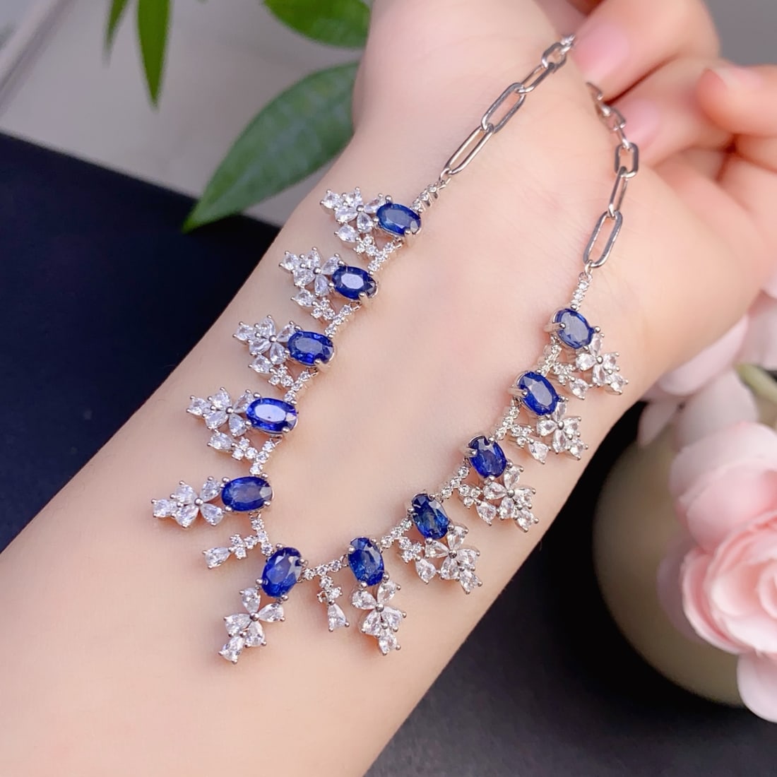 Beautiful 925 Silver Inlay Sapphire Necklace - 5