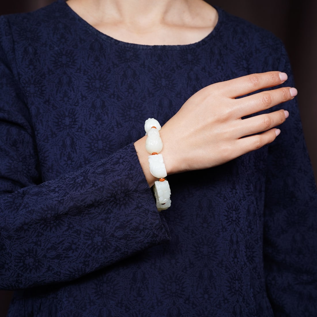 Chinese Hetian Jade Carved Fortune Pixiu Beads Bracelet w Certificate - 6