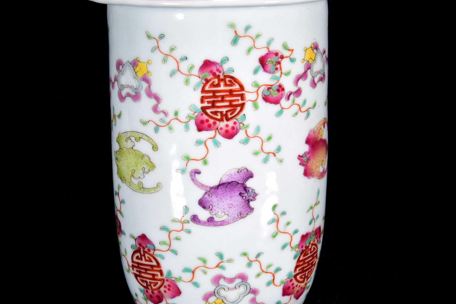 Chinese Qing Dynasty Famille Rose Fortune Bat Design Conjoined Porcelain Vase - 8