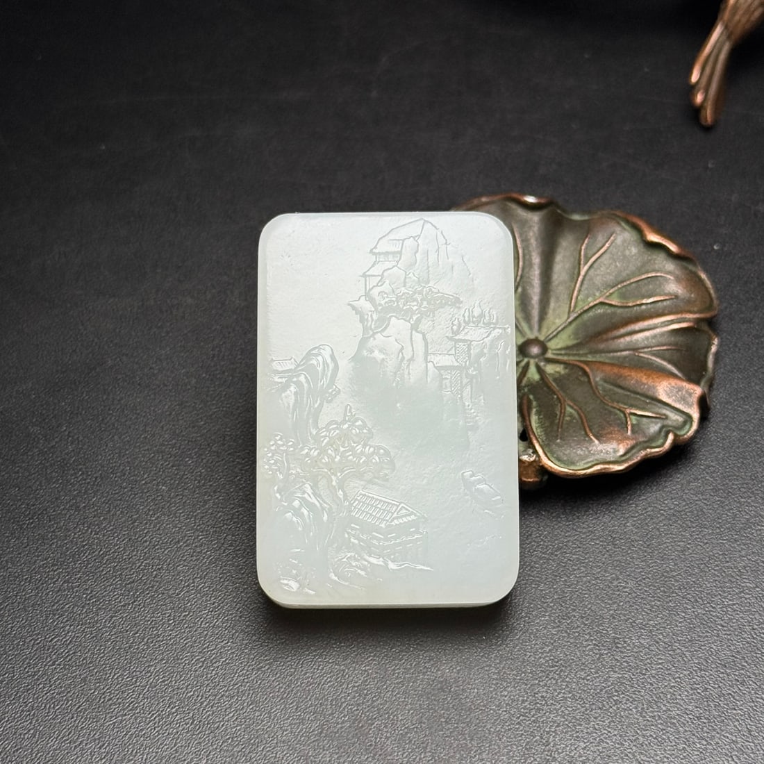 Chinese Hetian Jade Low Relief Mountain River Scene Pendant (1 of 9)