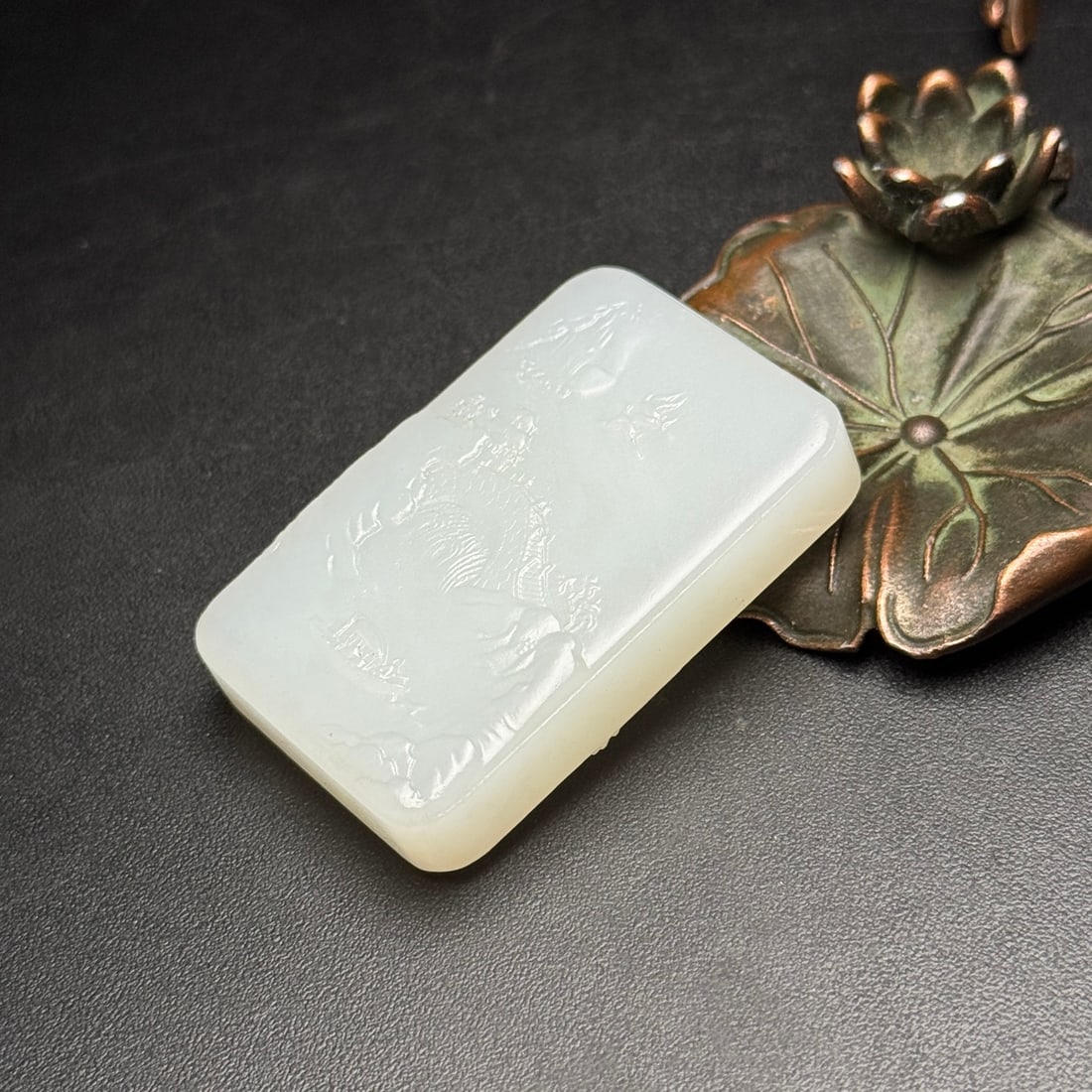 Chinese Hetian Jade Low Relief Mountain River Scene Pendant - 3