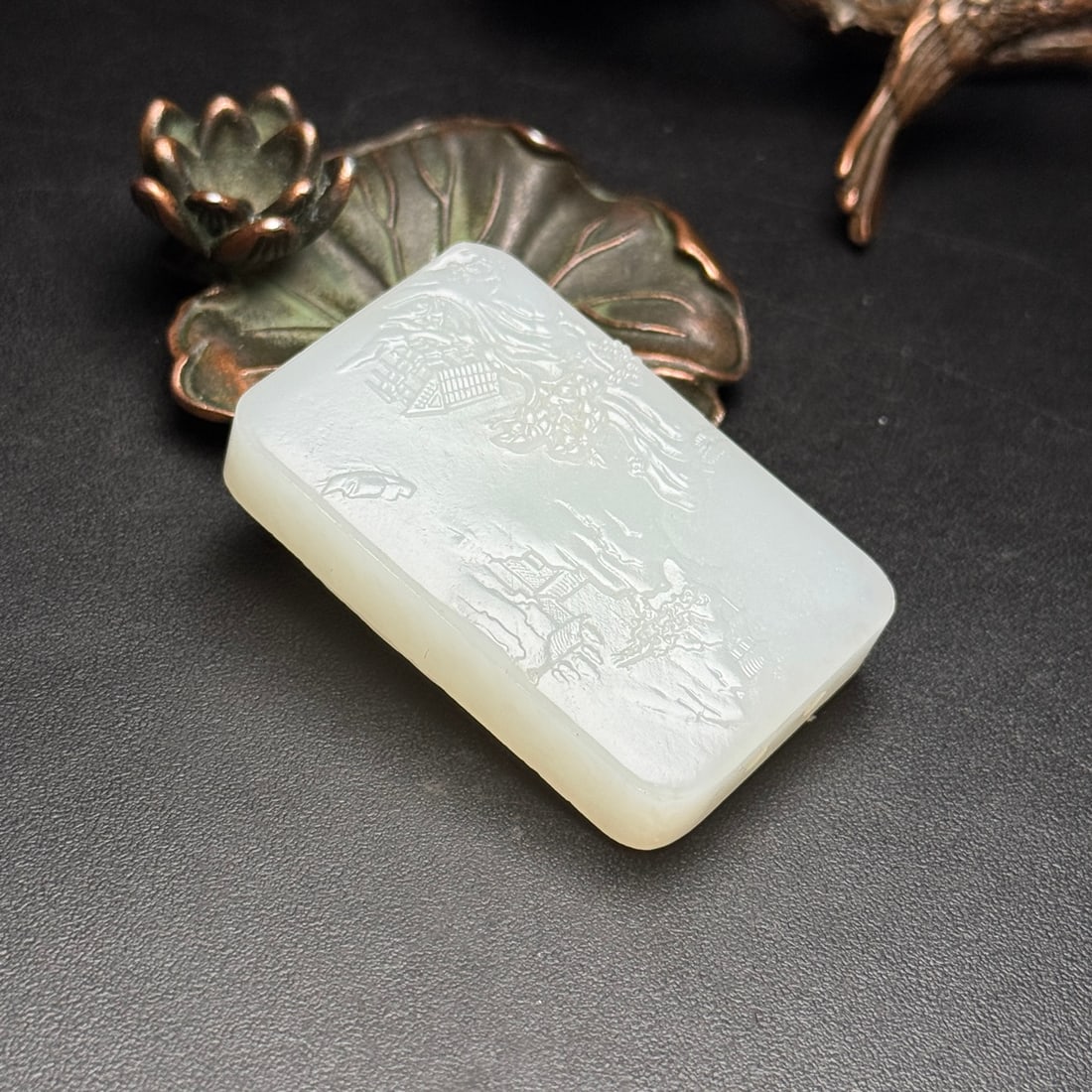 Chinese Hetian Jade Low Relief Mountain River Scene Pendant - 4