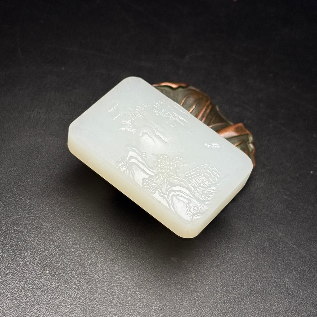 Chinese Hetian Jade Low Relief Mountain River Scene Pendant - 7