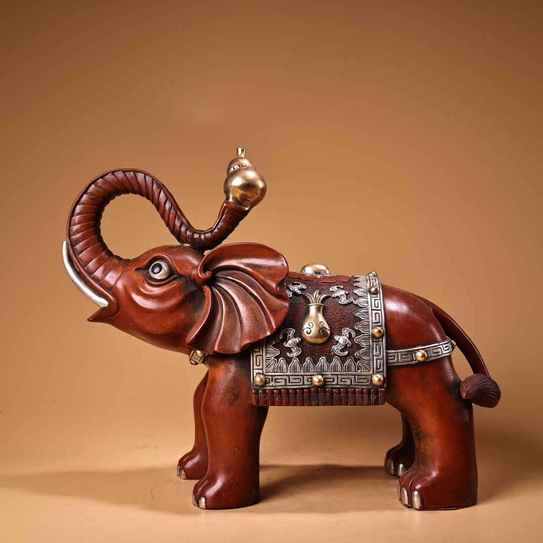 Vintage Chinese Silver Plated Gilt Gold Copper Elephant Statue (1 of 9)