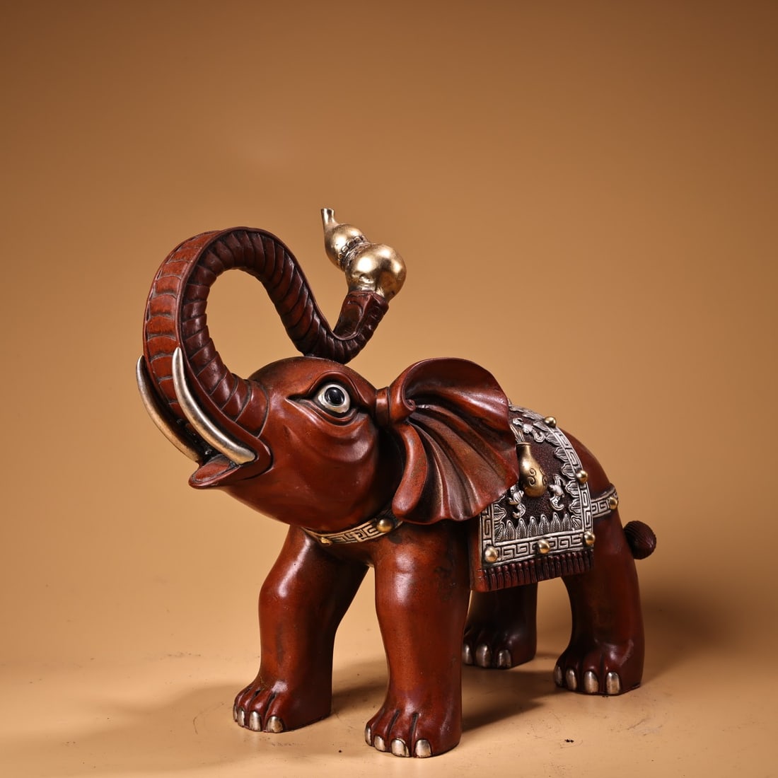 Vintage Chinese Silver Plated Gilt Gold Copper Elephant Statue - 2