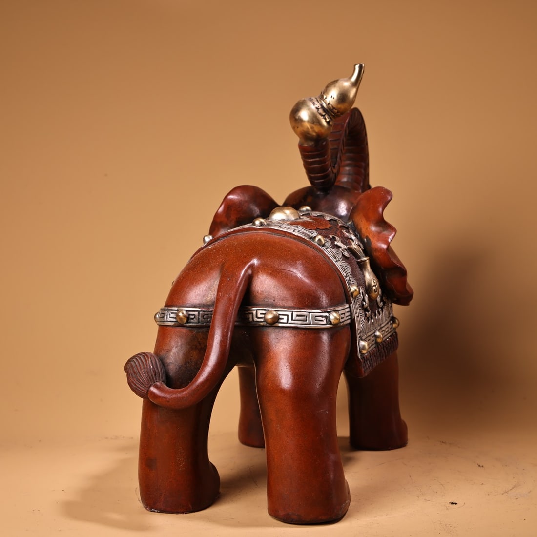 Vintage Chinese Silver Plated Gilt Gold Copper Elephant Statue - 5