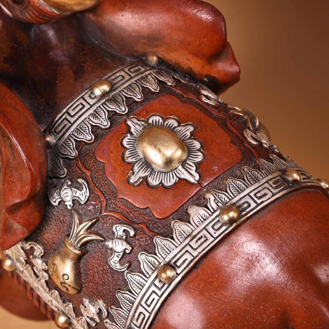 Vintage Chinese Silver Plated Gilt Gold Copper Elephant Statue - 7