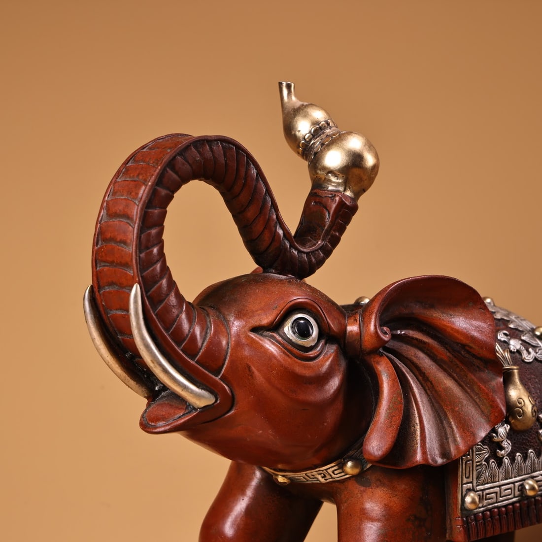 Vintage Chinese Silver Plated Gilt Gold Copper Elephant Statue - 9