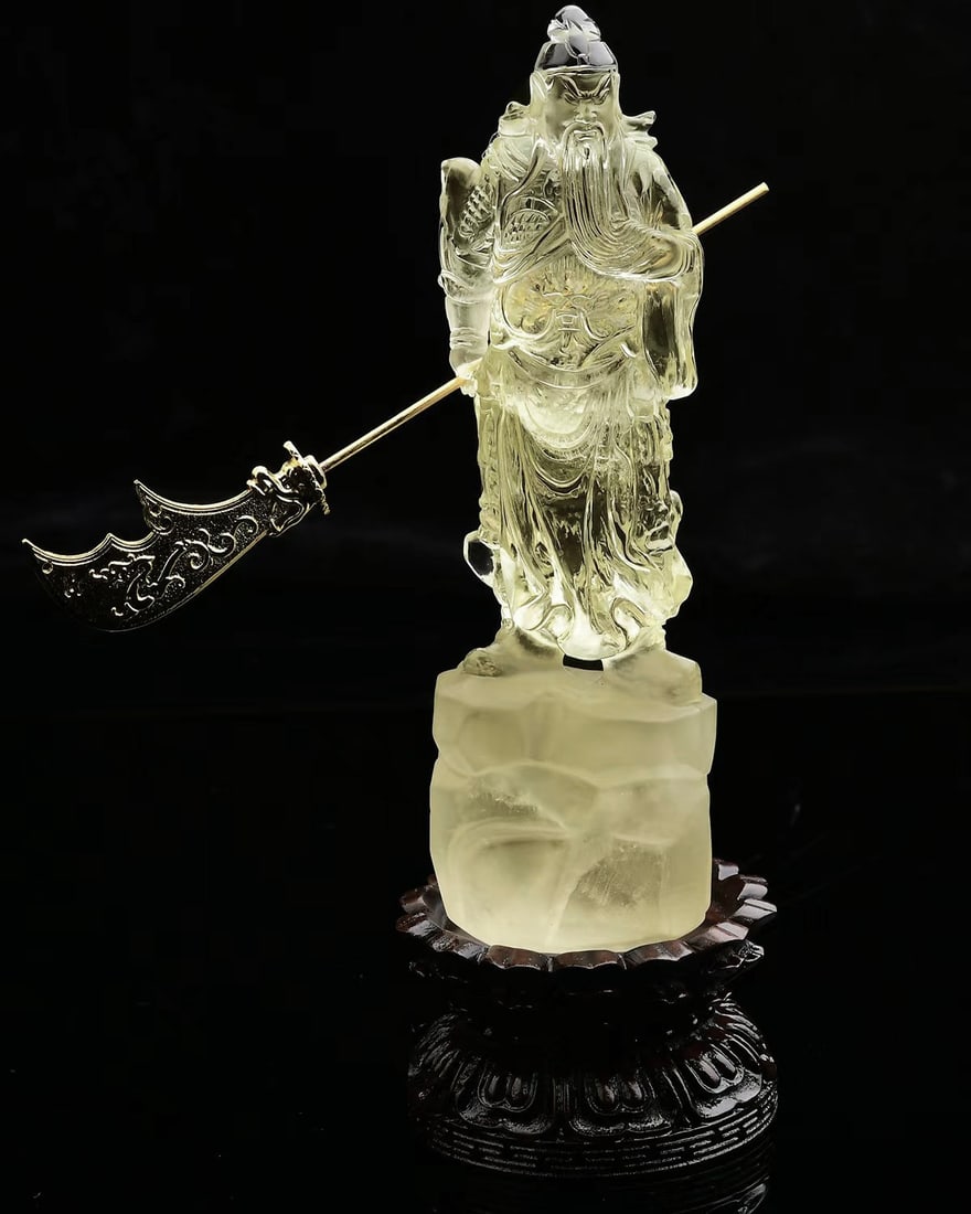 Exquisite Yellow Crystal Carved General Guangong Statue (1 of 6)