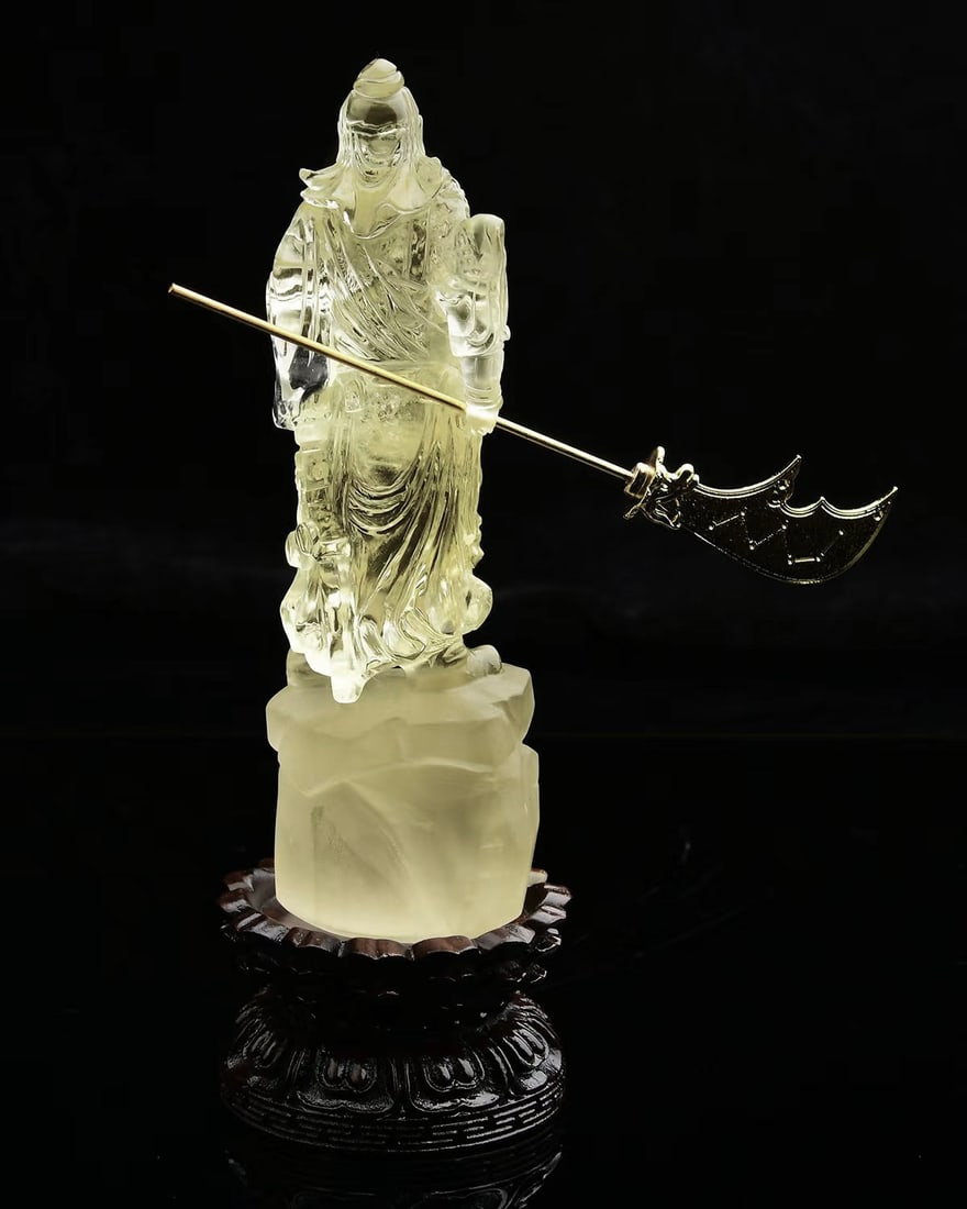 Exquisite Yellow Crystal Carved General Guangong Statue - 2