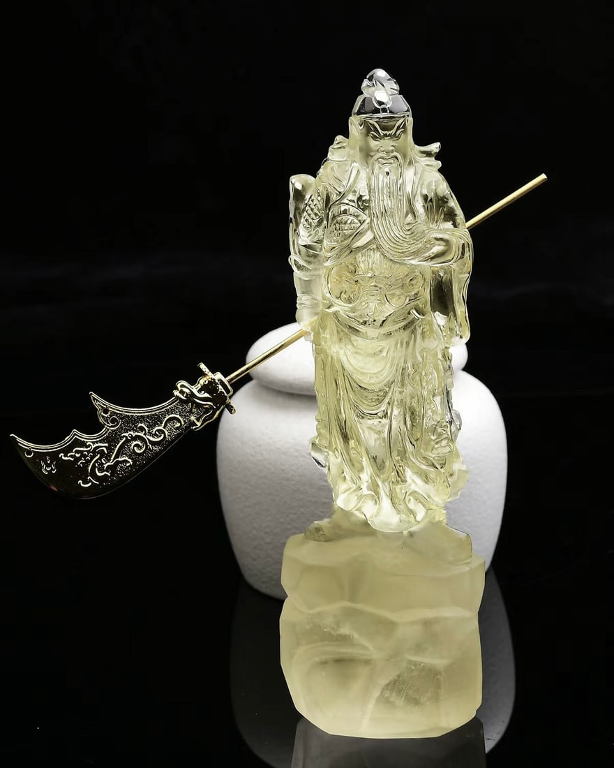 Exquisite Yellow Crystal Carved General Guangong Statue - 5