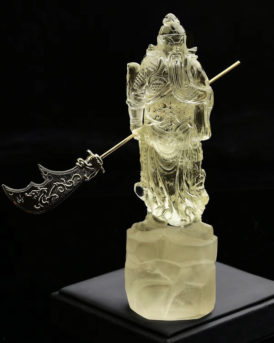 Exquisite Yellow Crystal Carved General Guangong Statue - 6
