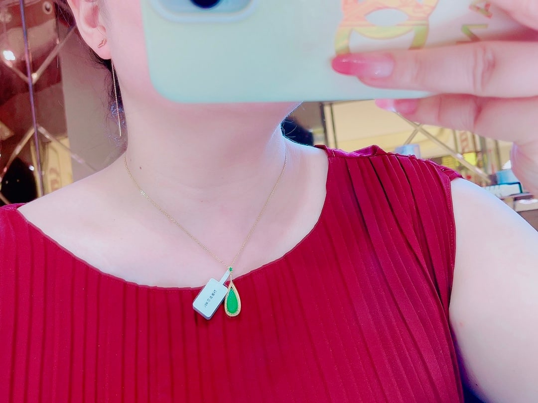 Superb Chinese 18K Gold Inlay Green Hetian Jade Pendant - 6