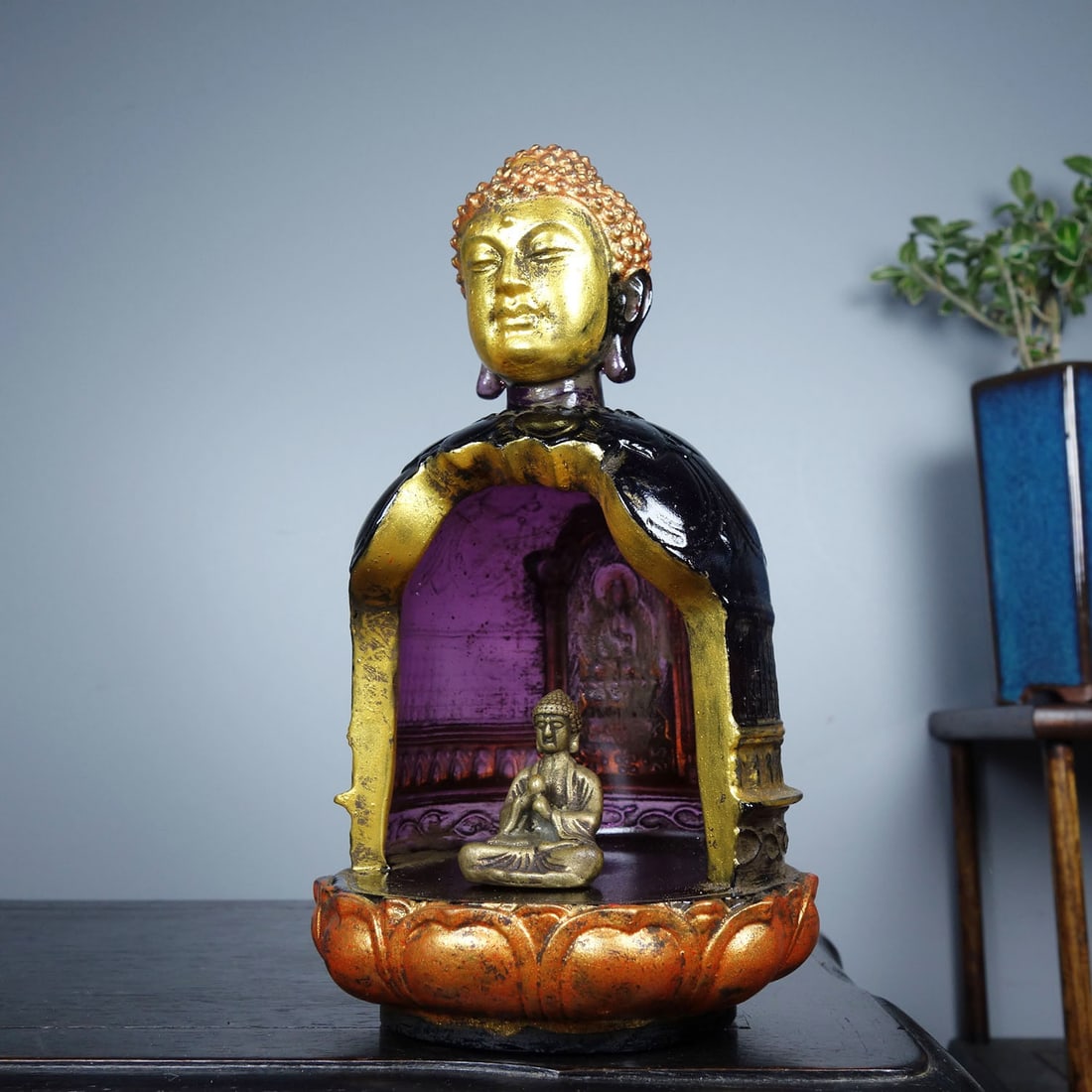 Vintage Chinese Peking Glass Shrines & Buddha Staute - 5