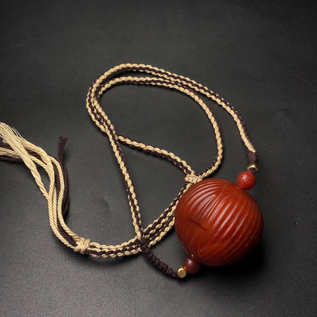 Chinese Red Agate Ball Pendant - 7