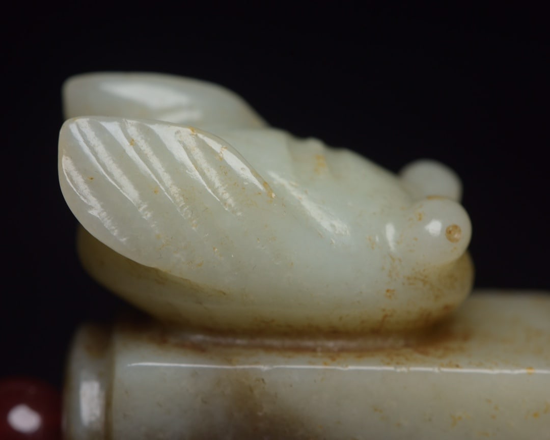 Old Chinese Hetian Jade Cicada Pendant - 7