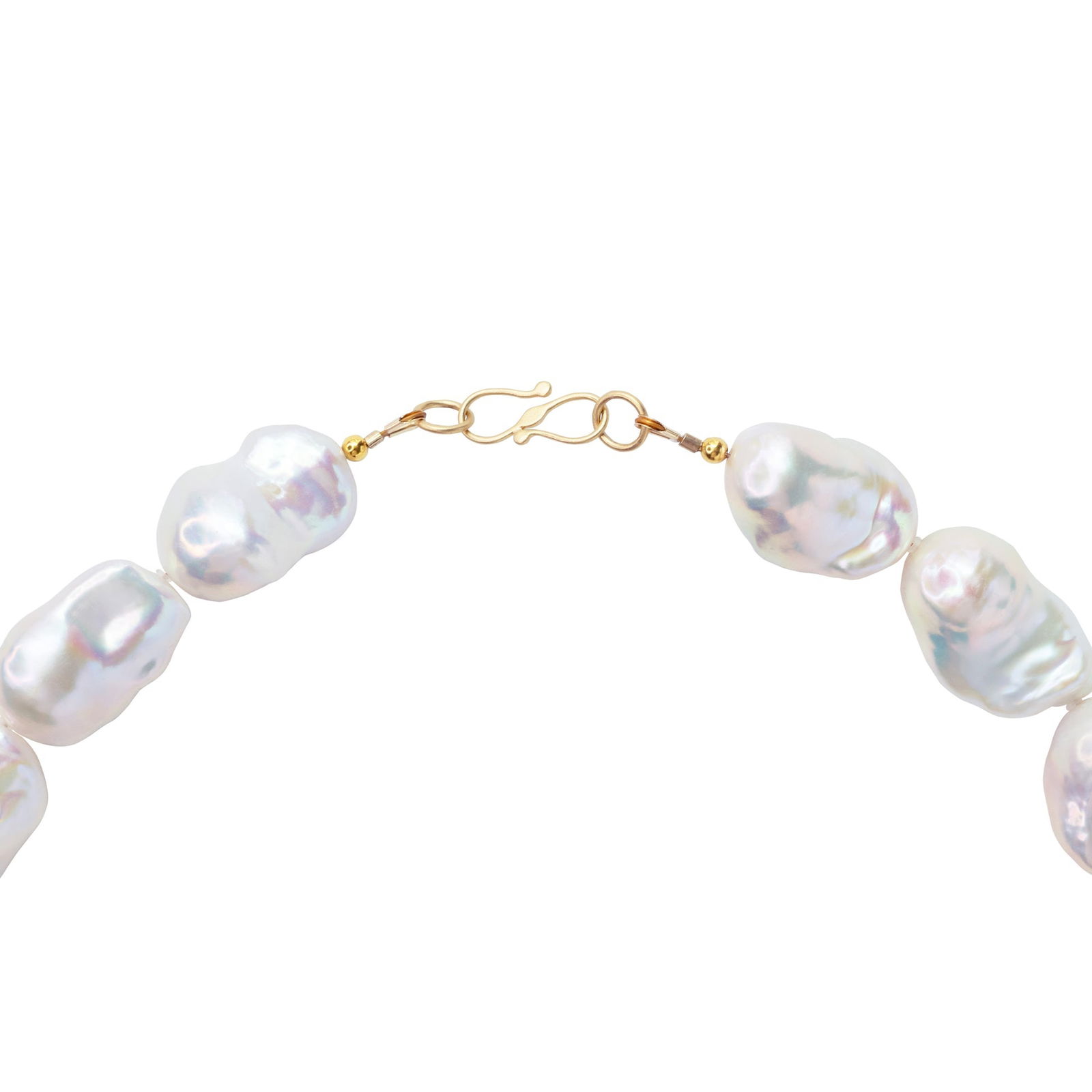 Extra Large White Baroque Pearl & 18k Gold Necklace II - 3