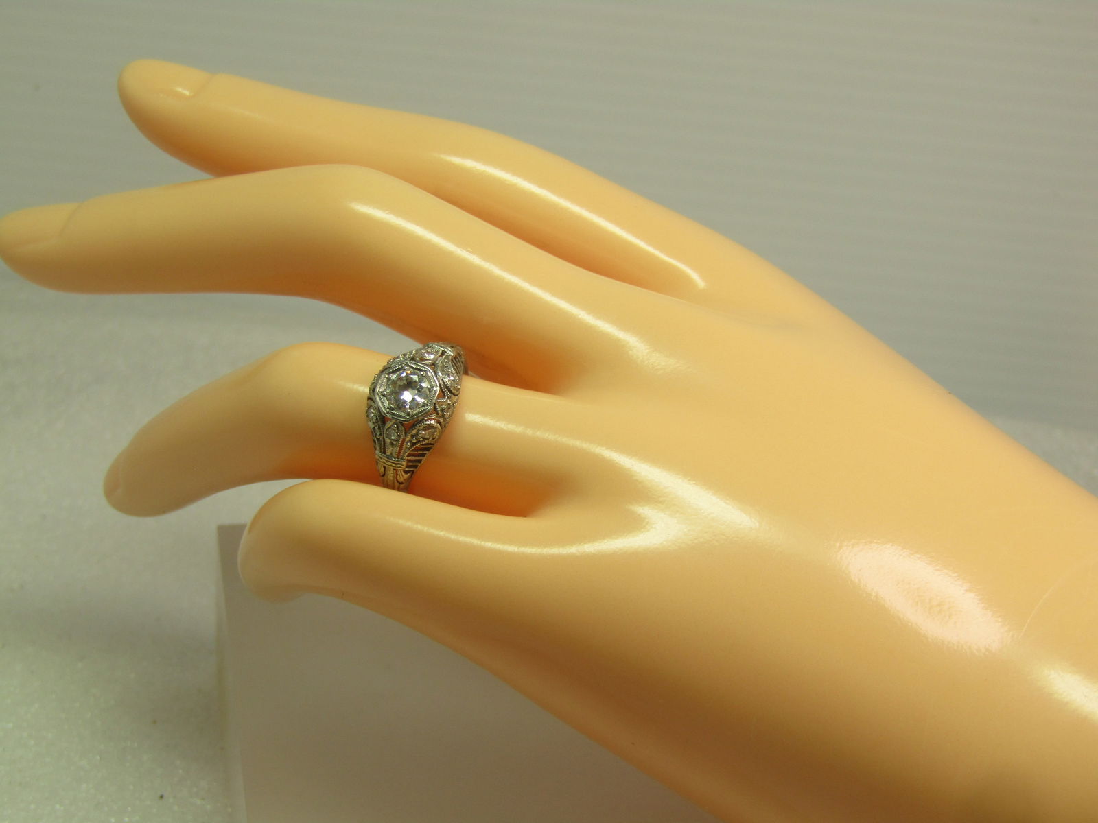 Vintage Platinum Diamond Art Deco Ring, Sz. 6.25, Certified - 10