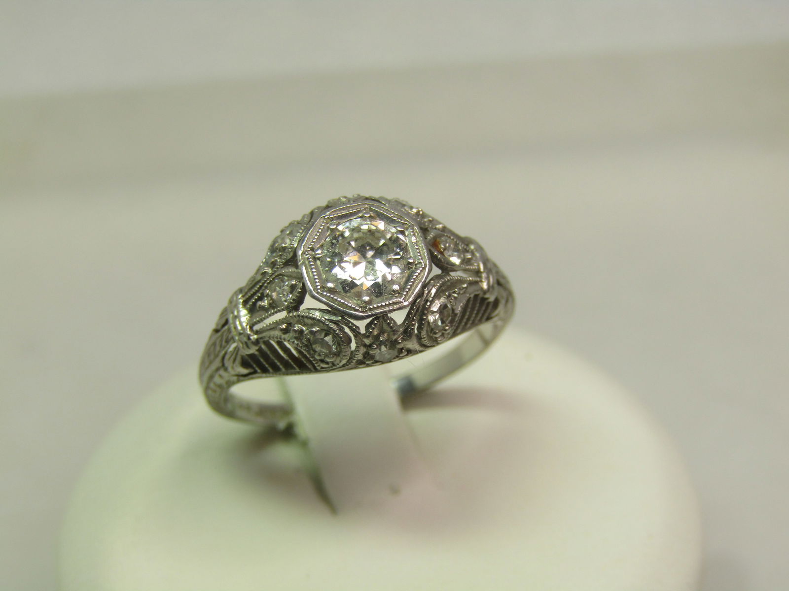 Vintage Platinum Diamond Art Deco Ring, Sz. 6.25, Certified - 2