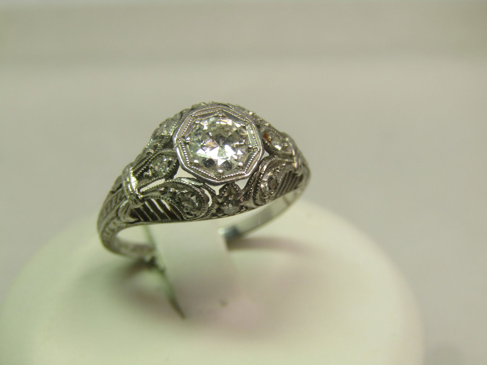 Vintage Platinum Diamond Art Deco Ring, Sz. 6.25, Certified - 4