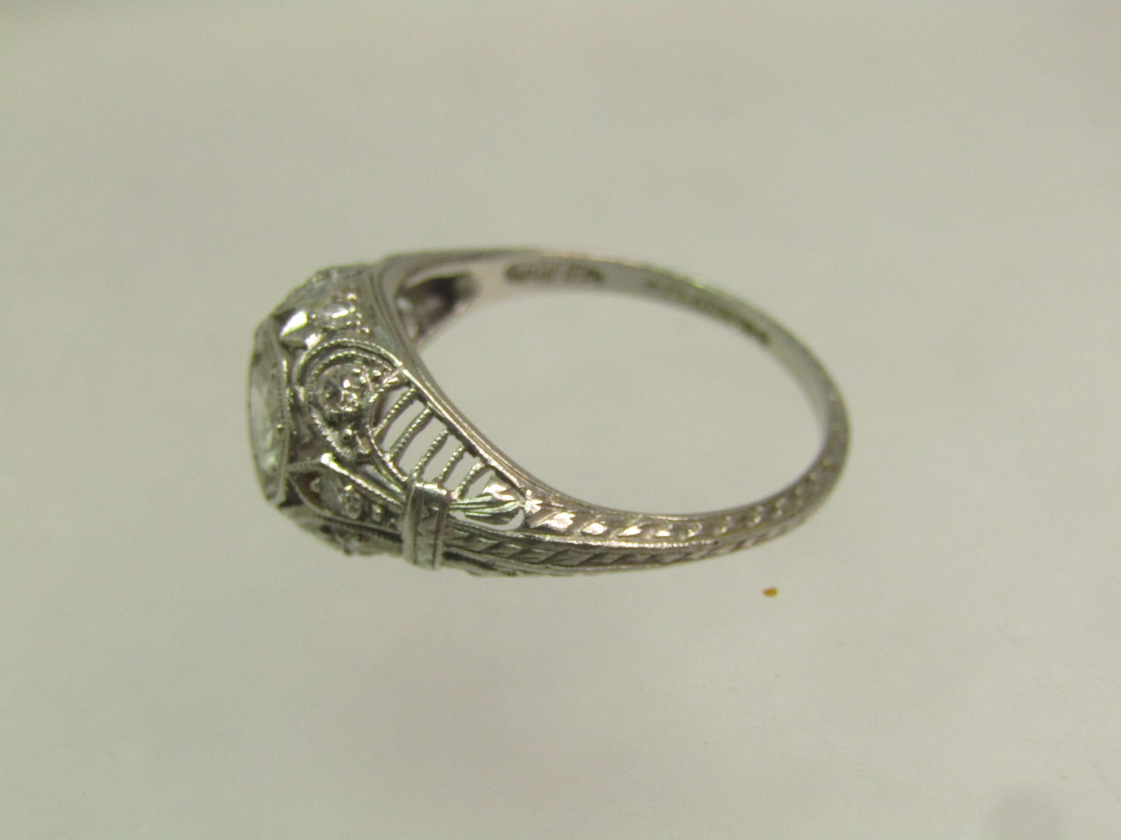 Vintage Platinum Diamond Art Deco Ring, Sz. 6.25, Certified - 5