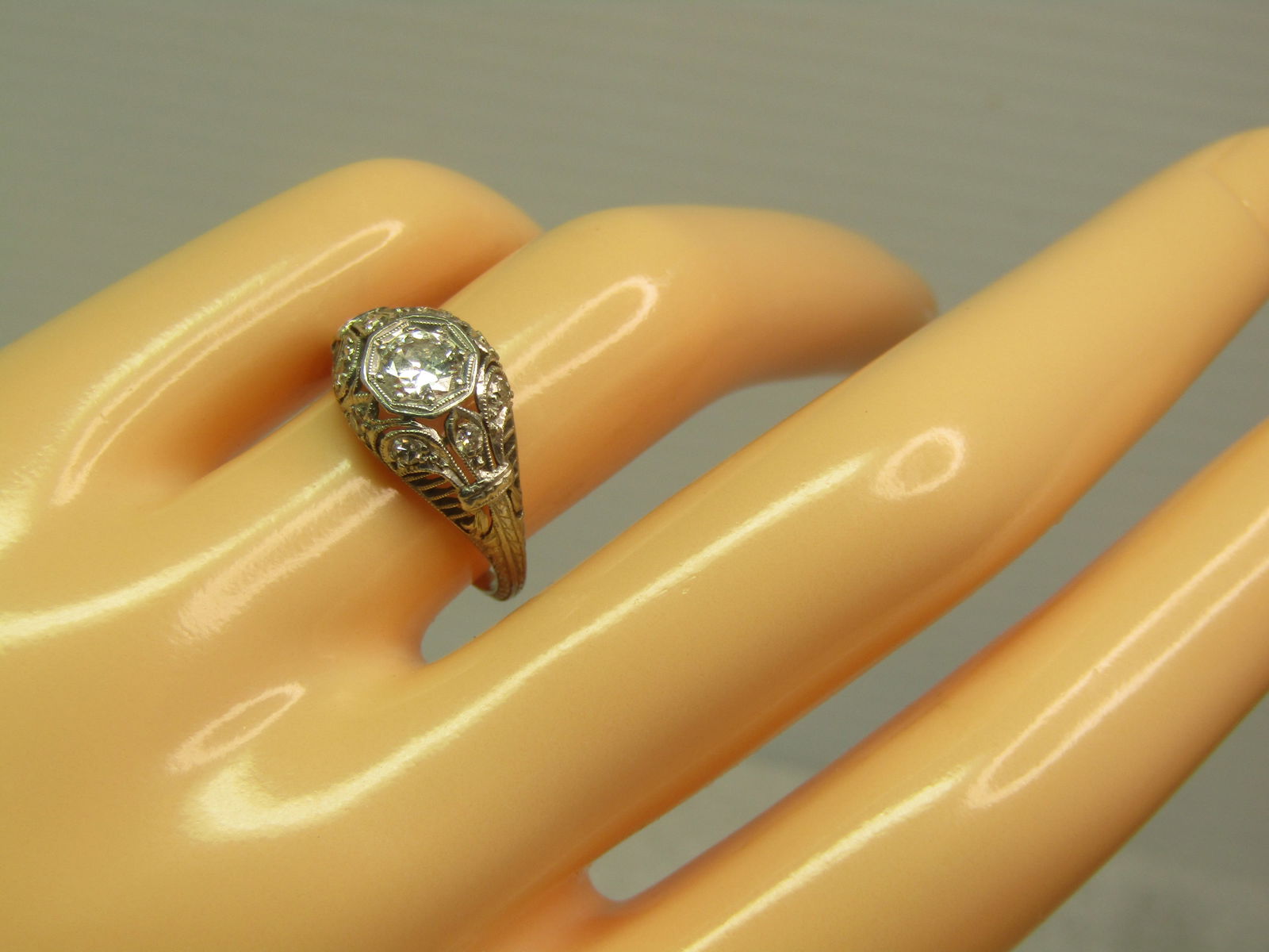 Vintage Platinum Diamond Art Deco Ring, Sz. 6.25, Certified - 9
