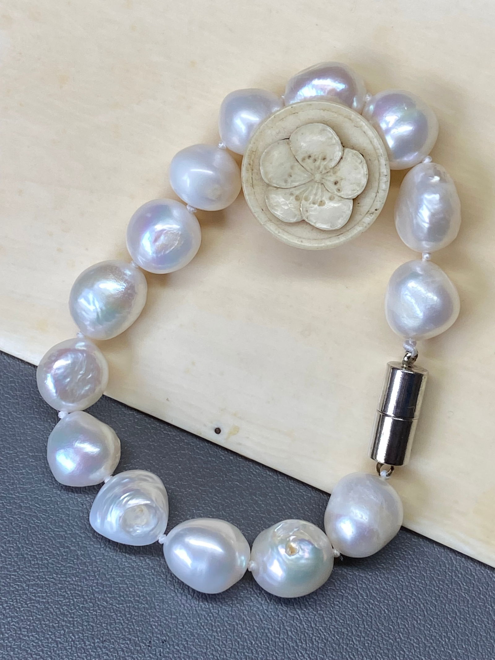 12mm South Sea Large Natural White Iridescent Baroque Pearl Bracelet - 2