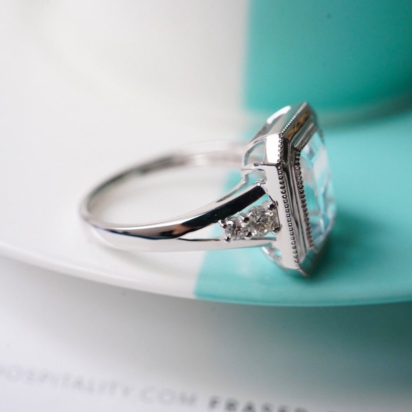 14K GOLD 2.3 CT NATURAL AQUAMARINE & DIAMOND RING - 5