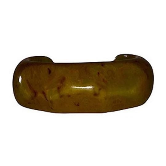 Green Swirl Carved Bakelite Cuff Bracelet: Title:Green Swirl Carved Bakelite Cuff Bracelet Description:1950s green swirl carved bakelite cuff bracelet. Bracelet is 1" wide and Interior 2.25" by 1.75". Reserve: $140.00 Shipping: Domestic: Free