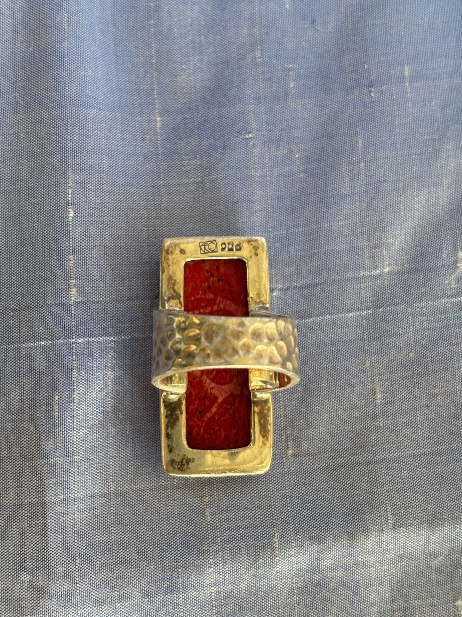 Contemporary Hammered, Coral Ring - 2