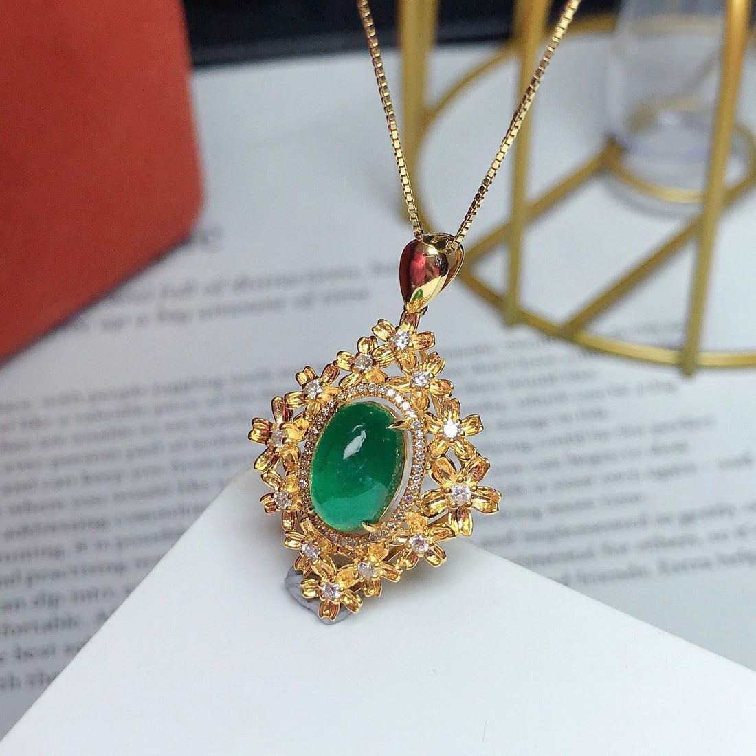 14K GOLD 2.80 CT VIVID GREEN NATURAL EMERALD & DIAMOND PENDANT - 3