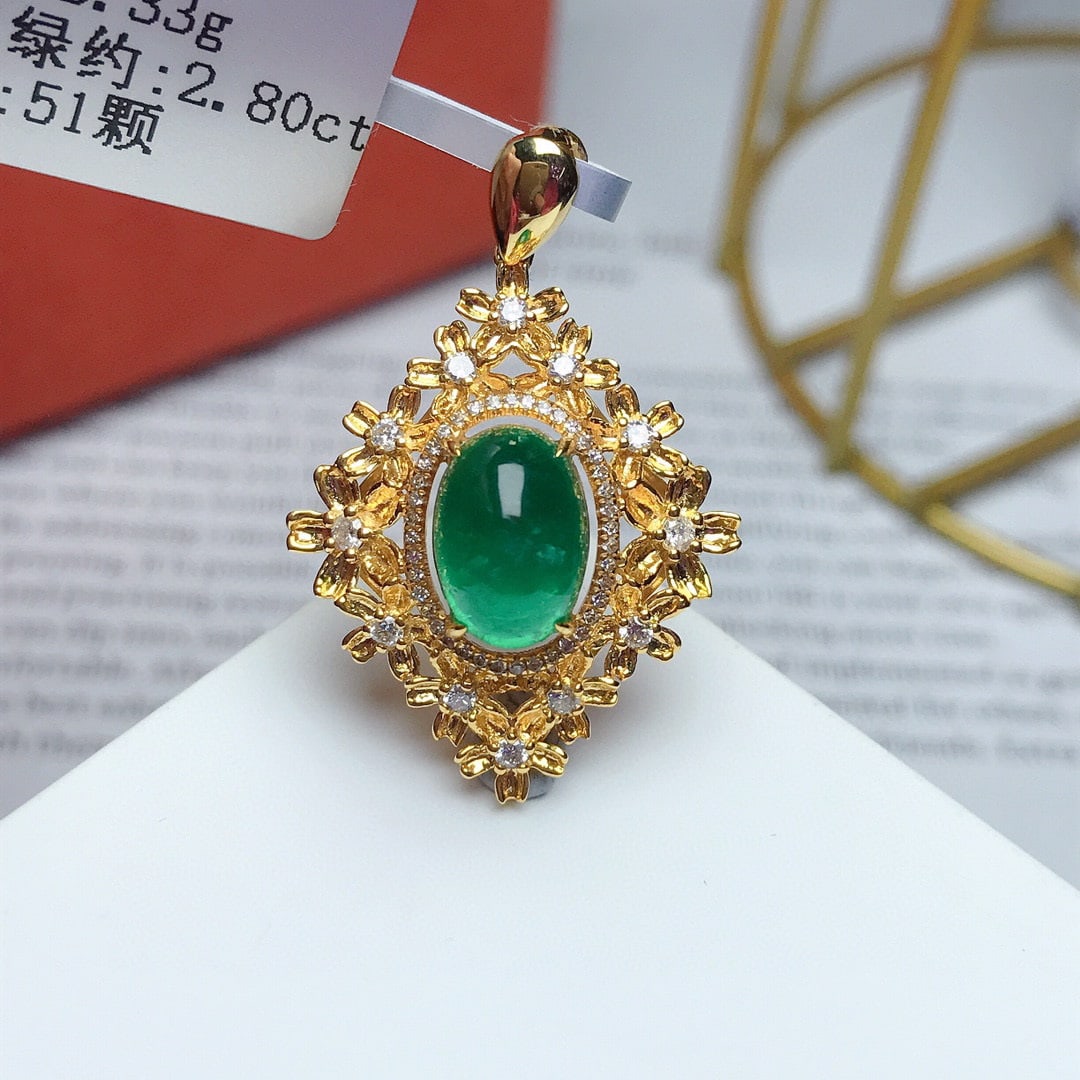 14K GOLD 2.80 CT VIVID GREEN NATURAL EMERALD & DIAMOND PENDANT - 4