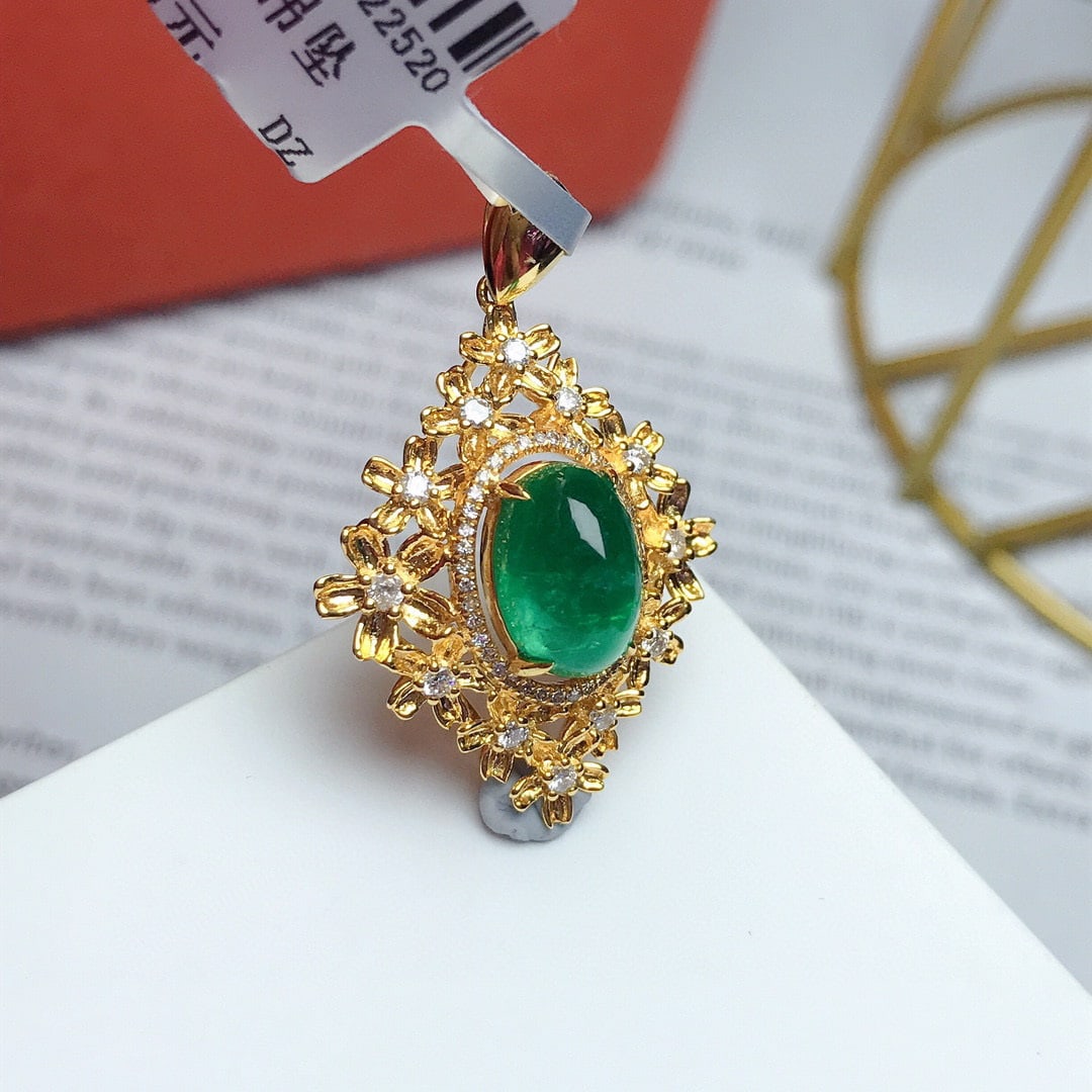 14K GOLD 2.80 CT VIVID GREEN NATURAL EMERALD & DIAMOND PENDANT - 5