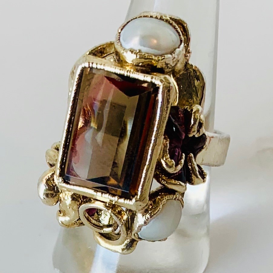 Pure Silver, Smoky Topaz and Pearl Ring (1 of 5)